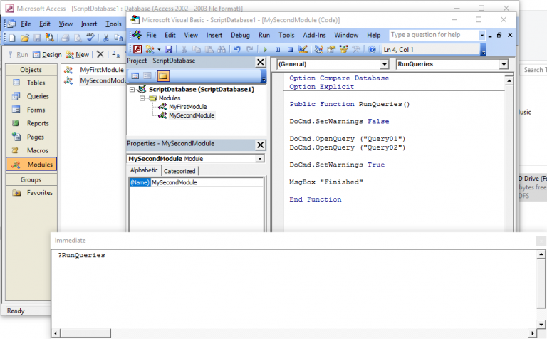 Vba Scripting In Ms Access To Run Multiple Queries Consecutively